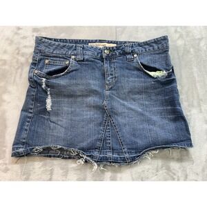 Mudd Y2K Womens Sz 9 Blue Denim Mini A-Line Skirt Distressed Surf Beach Western